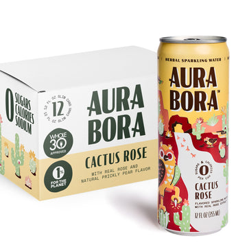 Aura Bora, Cactus Rose Herbal Sparkling Water, 12 Oz Can (Pack Of 12), 0 Calories, 0 Sugar, 0 Sodium, Non-Gmo