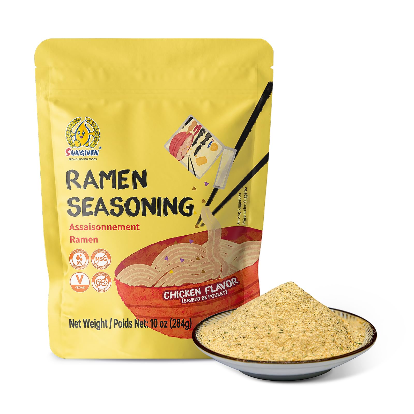 SUNGIVEN Chicken Instant Ramen Seasoning Powder, Vegan, Mild Premium Instant Noodle Soup Powder, Ramen Toppings, 10 oz