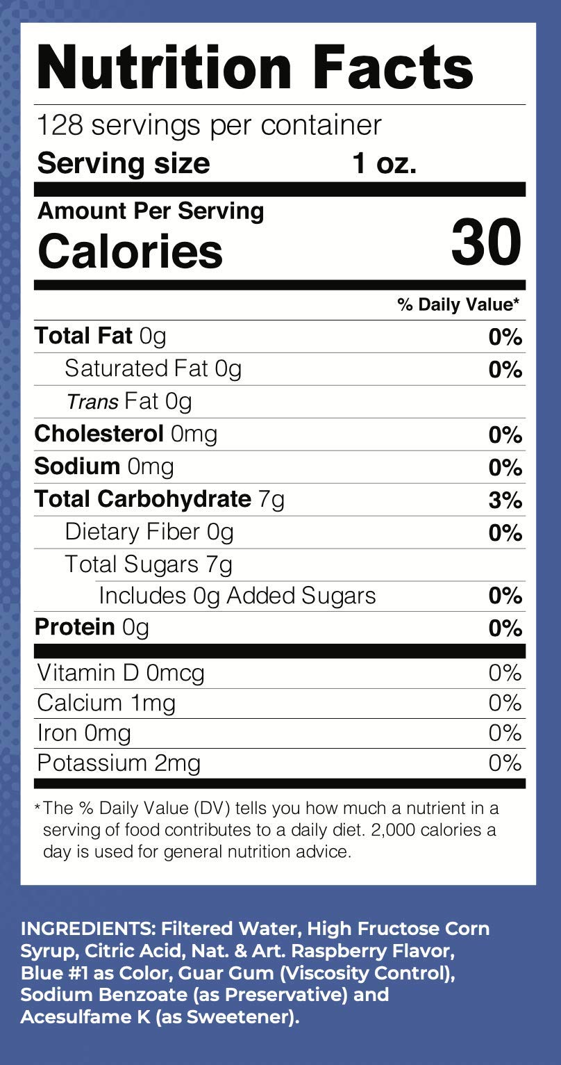 Lucys Shaved Ice Snow Cone Syrup, Blue Raspberry, 1 Gallon (128oz)