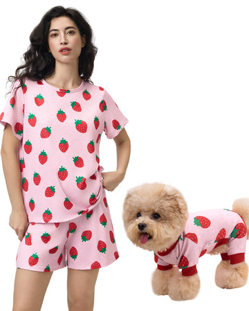 XPUDAC Matching Dog and Owner Clothes Womens Pajama Set Loungewear Short Sleeve Tee and Shorts, Owner and Pet Pajamas are Sold S