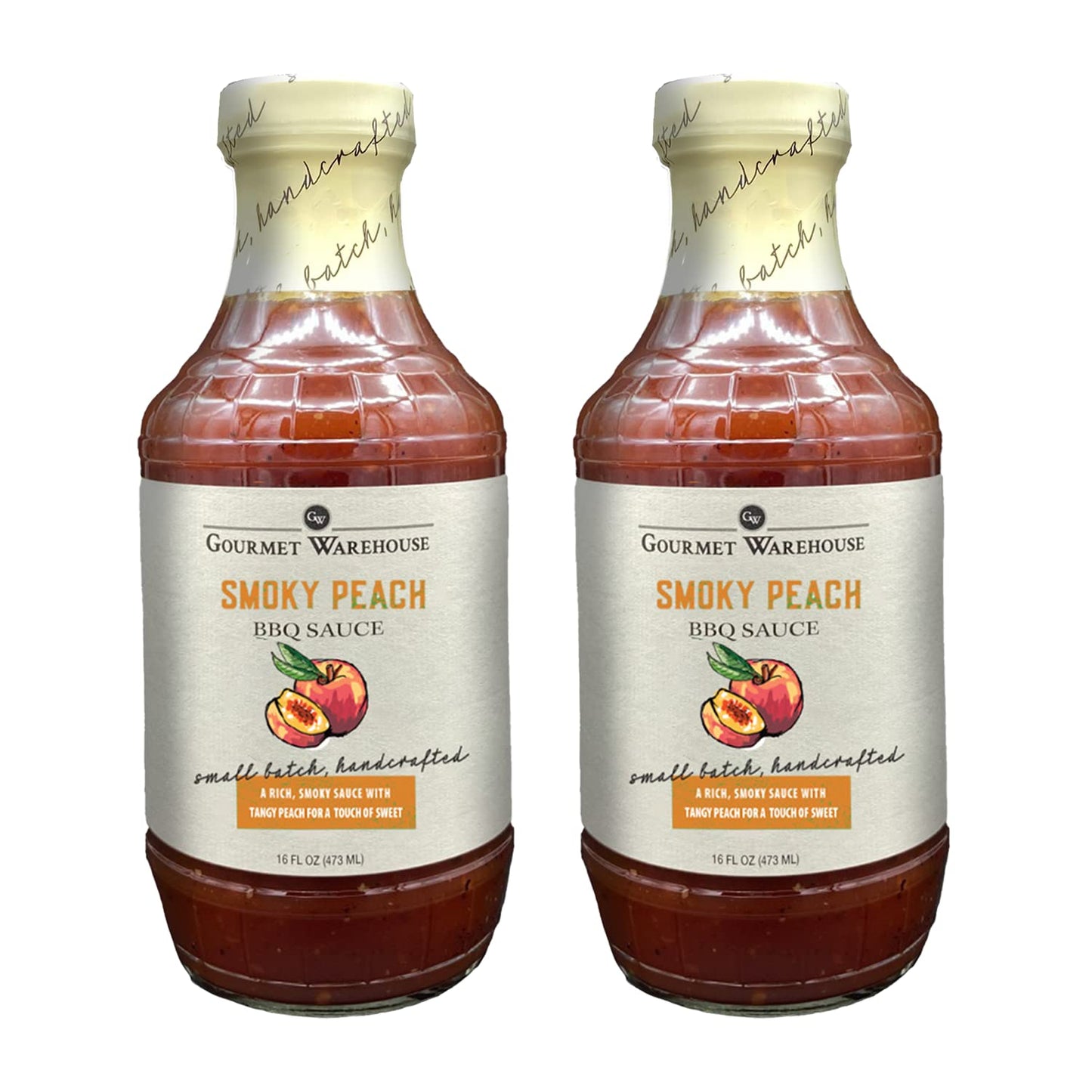 Gourmet Warehouse Smoky Peach BBQ Sauce, Handcrafted In Small Batches Gluten-Free, HFCS-Free, Delicious Sauce 16 Ounces Bottle (
