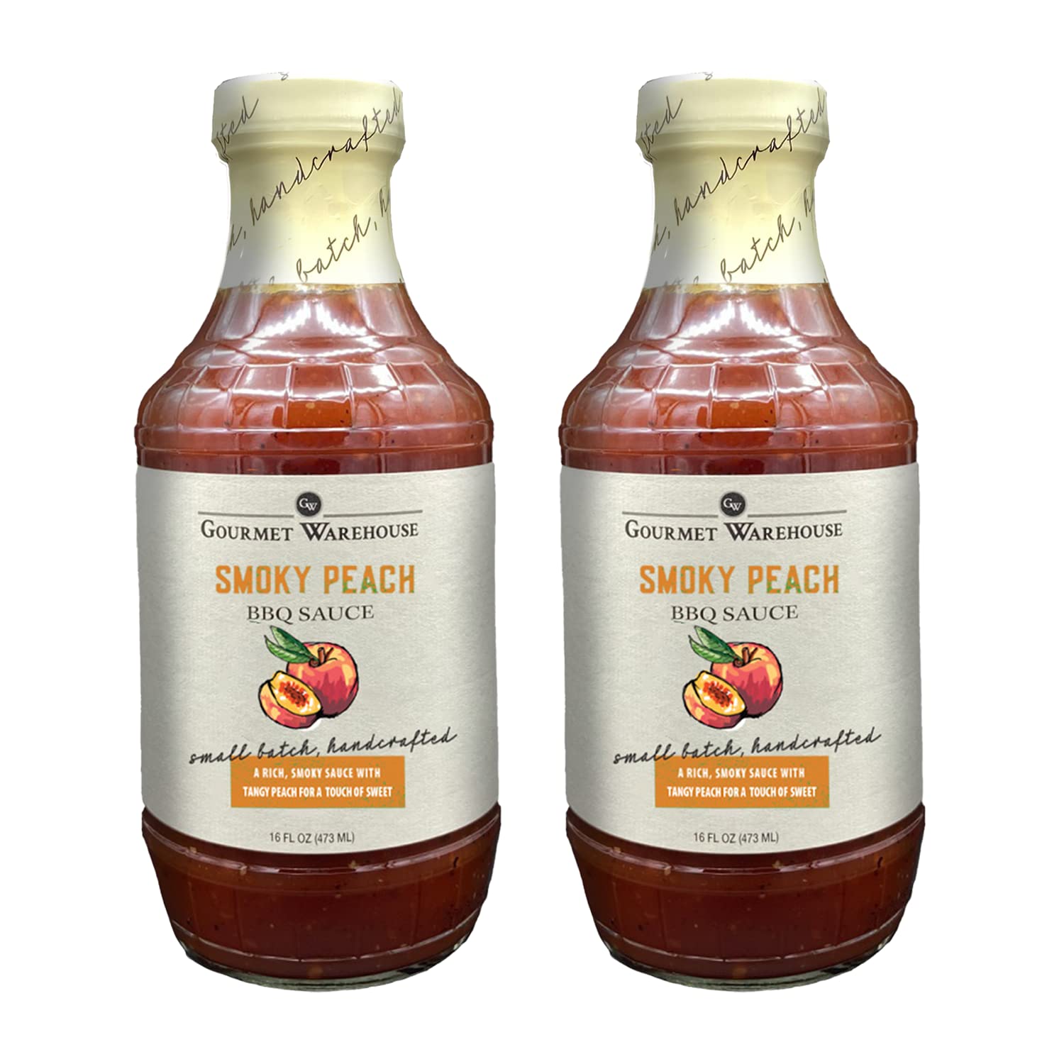 Gourmet Warehouse Smoky Peach BBQ Sauce, Handcrafted In Small Batches Gluten-Free, HFCS-Free, Delicious Sauce 16 Ounces Bottle (
