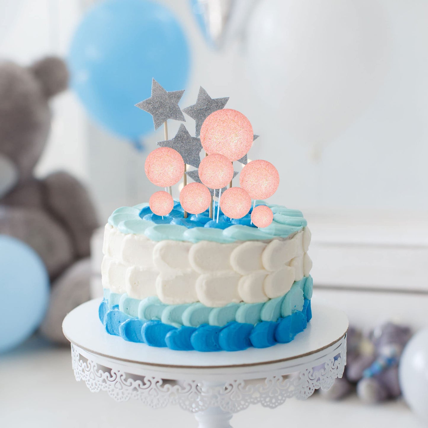 Ephlyn 30Pcs Light Pink Foam Cake Topper, Cake Picks Mini Balloon Diy Decoration For Birthday, Anniversary, Graduation, Baby Sho