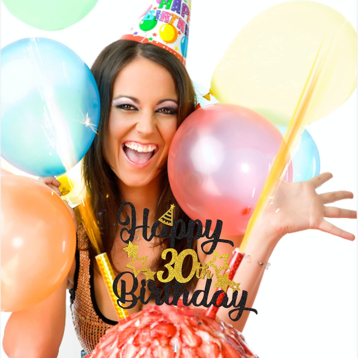 30Th Birthday Cake Topper, Black Gold Glitter Cupcake Topper For Happy 30Th Birthday Party Decorations Supplies For Men Or Women