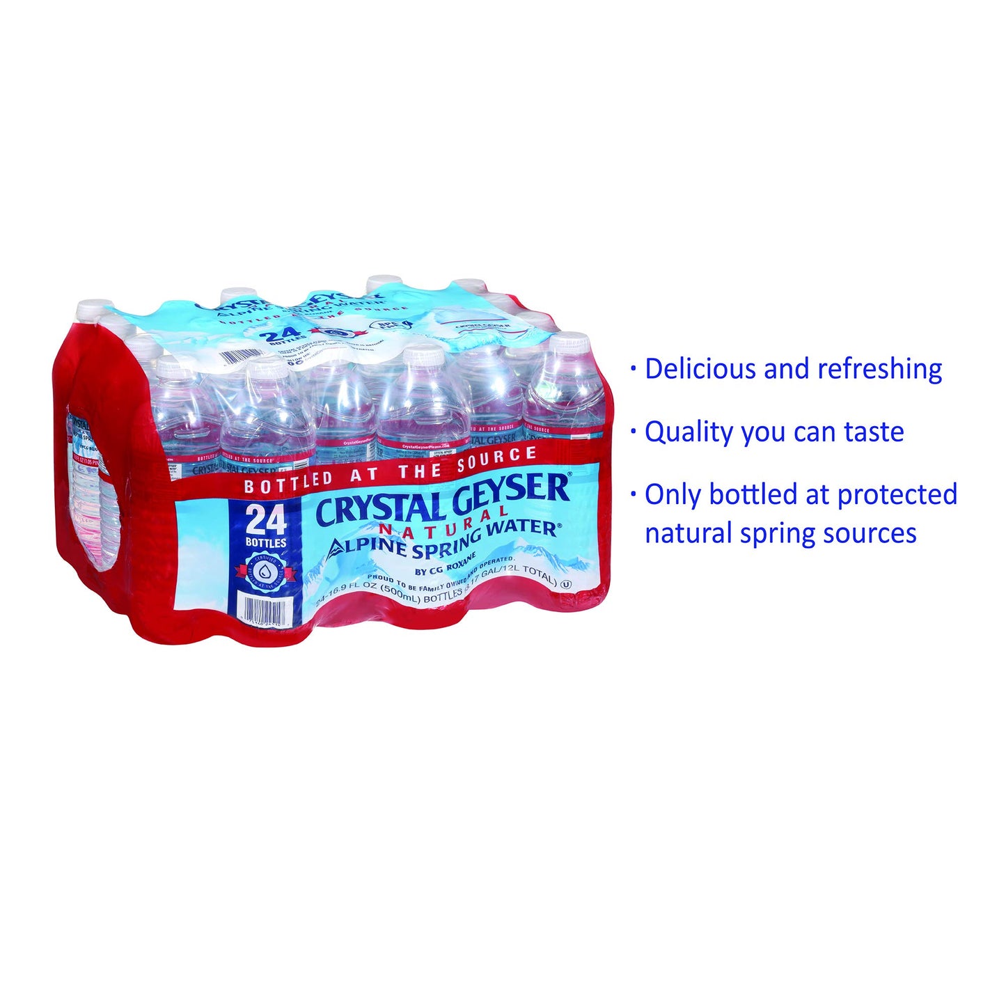Crystal Geyser Alpine Spring Water, 16.9 oz Bottles, 72 Bottles Total, 3 Cases