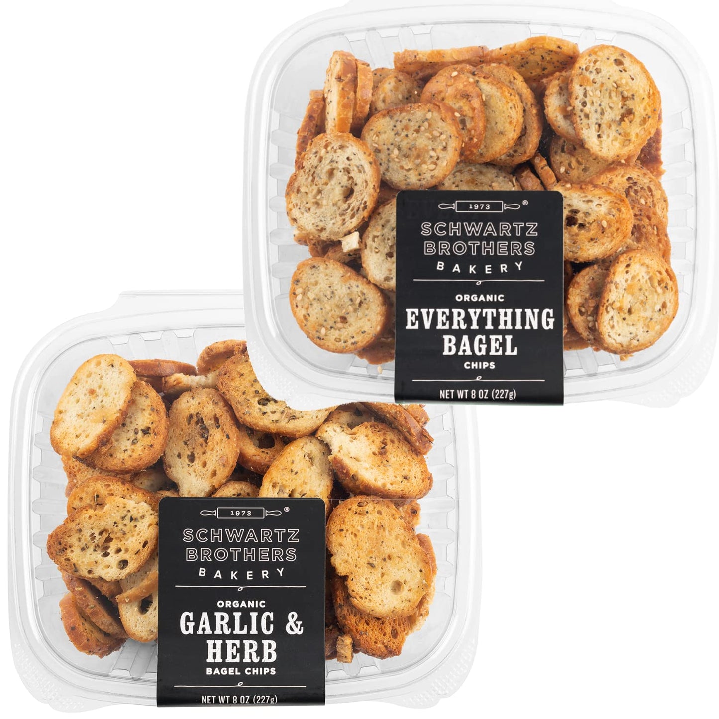 SCHWARTZ BROTHERS BAKERY Bagel Chip Sampler, Everything & Garlic & Herb, Organic, Vegan, 8oz (Pack of 2)