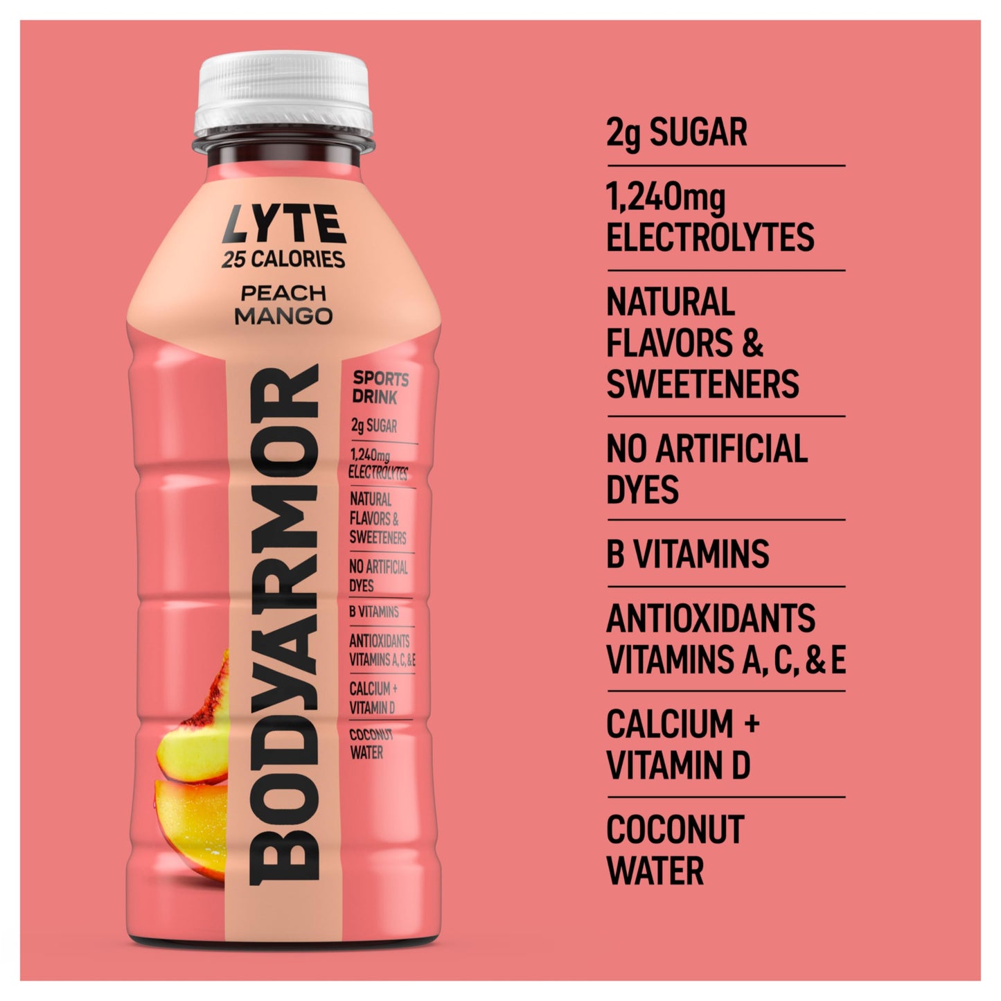 Bodyprotective Covering Lyte Sports Drink Low-Calorie Sports Beverage, Peach Mango, Coconut Water Hydration, Natural Flavors With Vitamins, Potassium-Packed Electrolytes, Perfect For Athletes, 20Fl Oz (Pack Of 6)