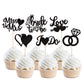 YCTHUNFISH 36 Pack Bridal Shower Cupcake Toppers Glitter Diamond Ring Black Bamboo Picks