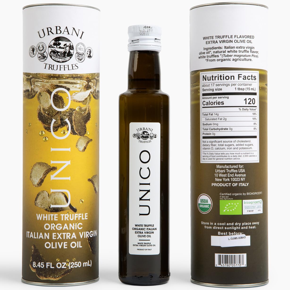 Urbani Truffles White Truffle Oil, Extra Virgin Olive Oil, 8.4 Fl Oz, All-Natural Vegan