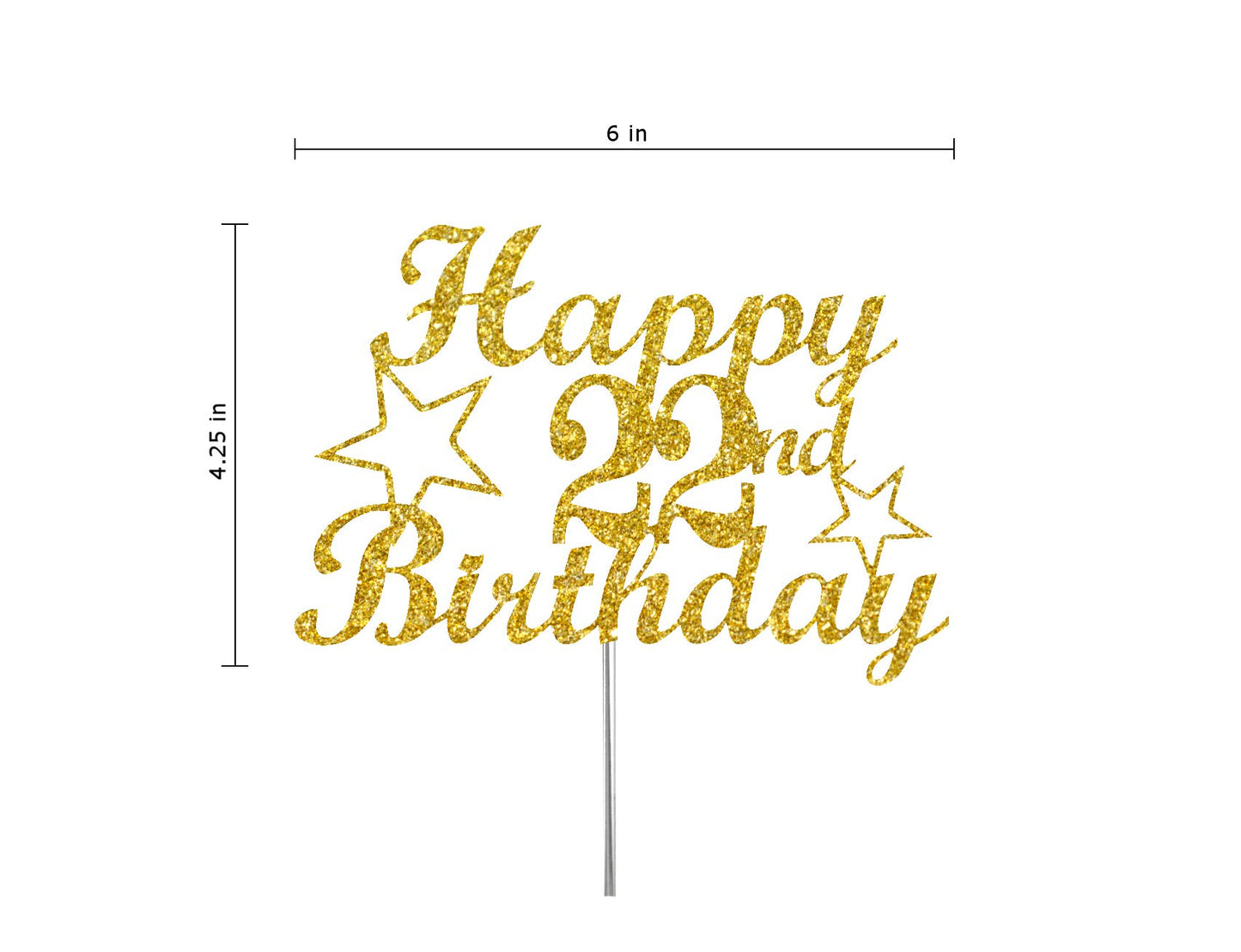 22 Birthday Cake Topper Gold Glitter, Party Decoration Ideas, Premium Quality, Sturdy Doubled Sided Glitter, Acrylic Stick. Made