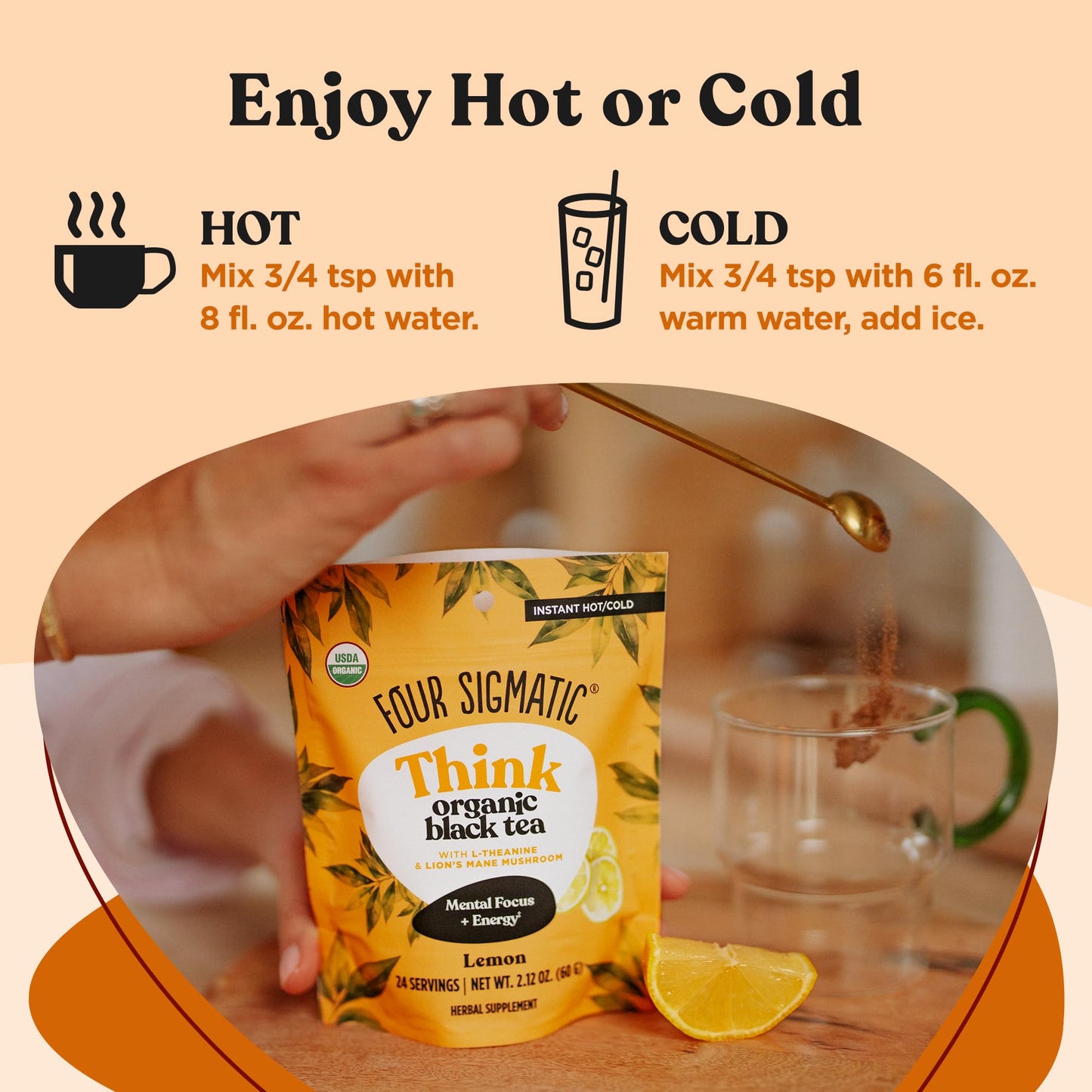 Four Sigmatic Think Organic Black Tea | Instant Organic Lemon Tea W/Lion'S Mane & L-Theanine For Mental Clarity & Focus | Organi
