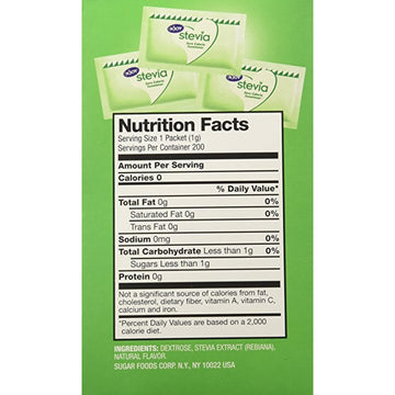 NJoy Zero Calorie Sweetener | Green Stevia Packets | 200 Count | Kosher | Gluten Free and Sodium Free