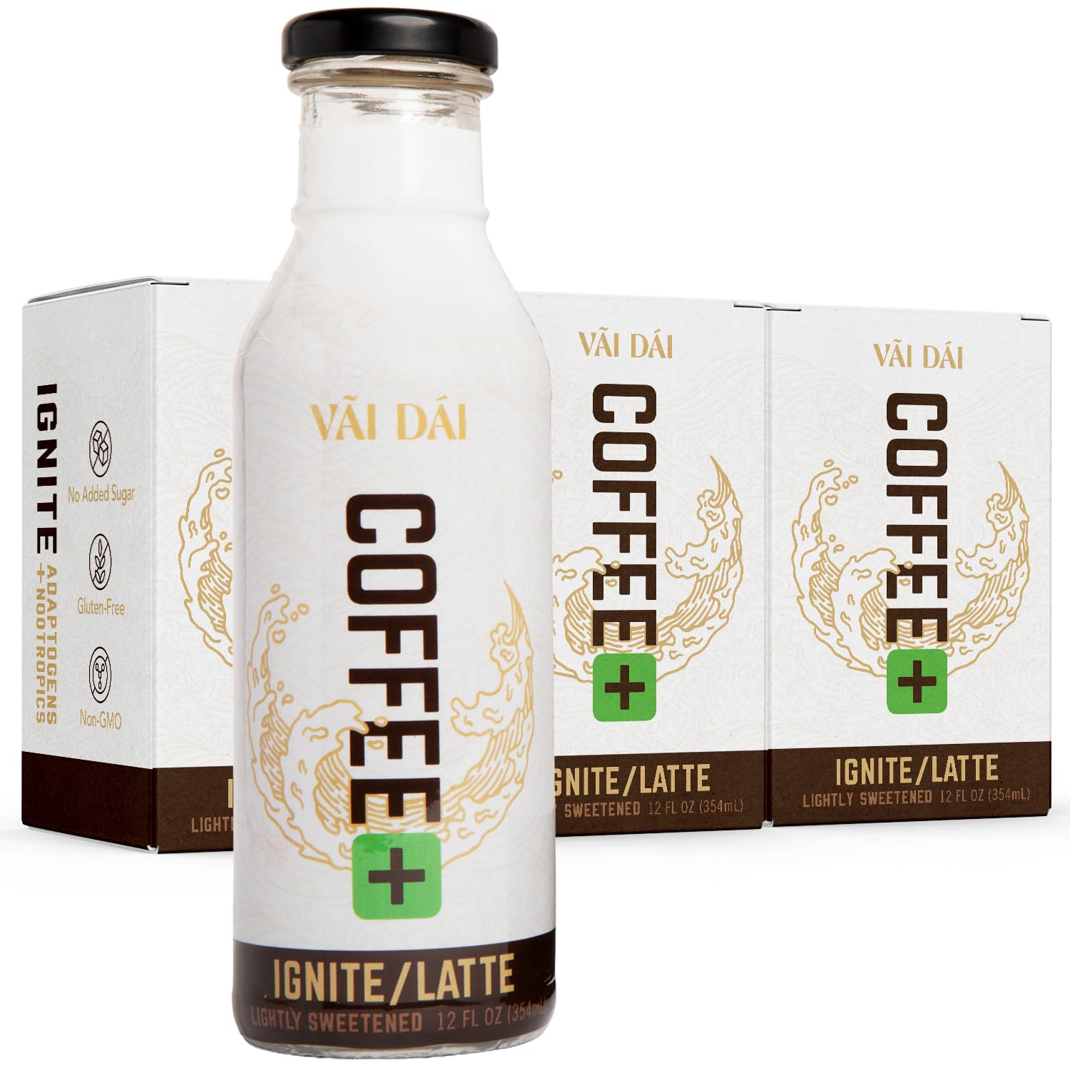 Vai Dai Coffee Latte 12-Pack  Lightly Sweetened  Ready-To-Drink  Functional  Adaptogens & Nootropics For Energy  Focus & Mental Clarity  With Lions Mane  Ashwagandha  Mushrooms & Cordyceps  Gluten-Free  Non-Gmo.