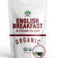 English Breakfast Black Tea - 100% Certified Organic - 50 Pyramid Tea Bags Sachets In Resealable Bag