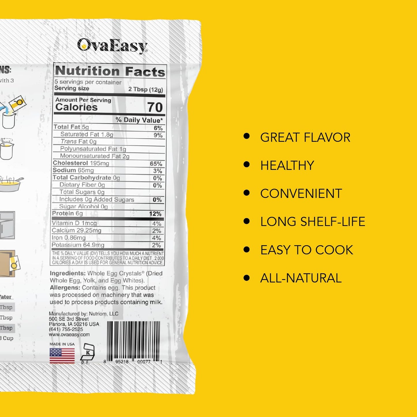Ova Easy Dehydrated Egg Crystals - Powdered Eggs Made From All-Natural Ingredients - Easy-To-Prepare Egg Powder - Dehydrated Foo
