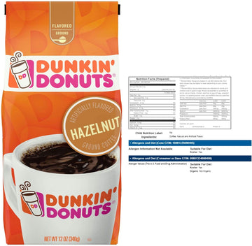 Dunkin' Donuts Hazelnut Ground Coffee, 12 Ounce (Pack Of 2) - Set Of 2