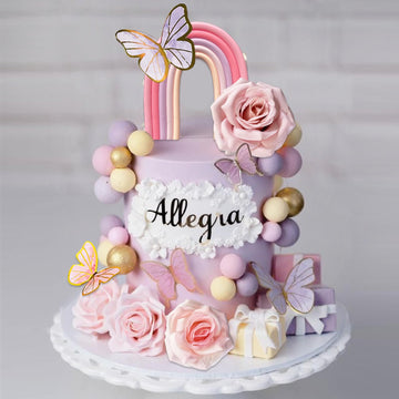 52Pcs Rainbow Cake Topper Butterflies Cake Decorations With Colorful Balls Flower Cake Toppers For Women Girls Kids Birthday Bab