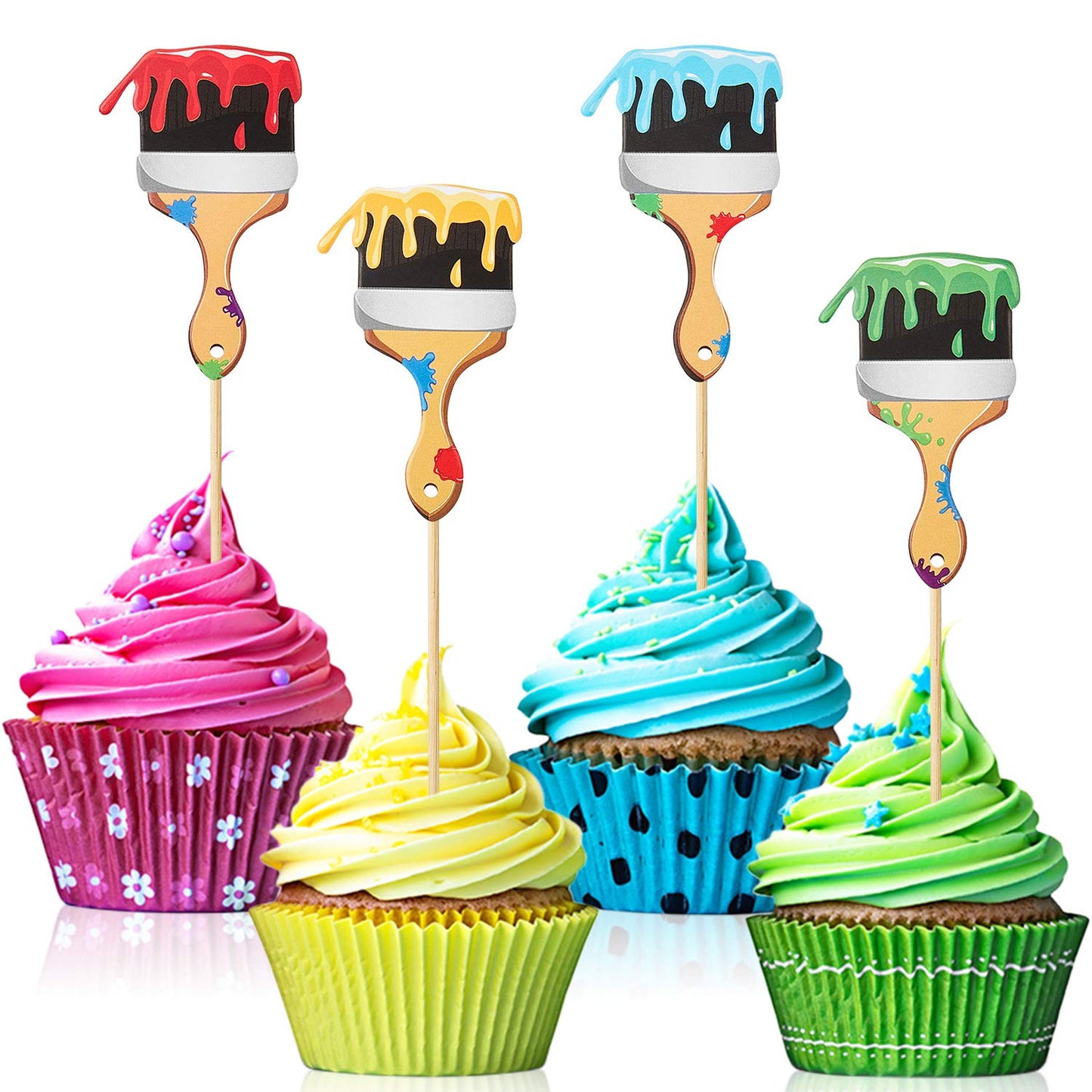 36Pcs Paint Brush Cupcake Toppers Painting Cupcake Picks Toothpicks For Art Theme Cake Decorations Artist Birthday Party Favors