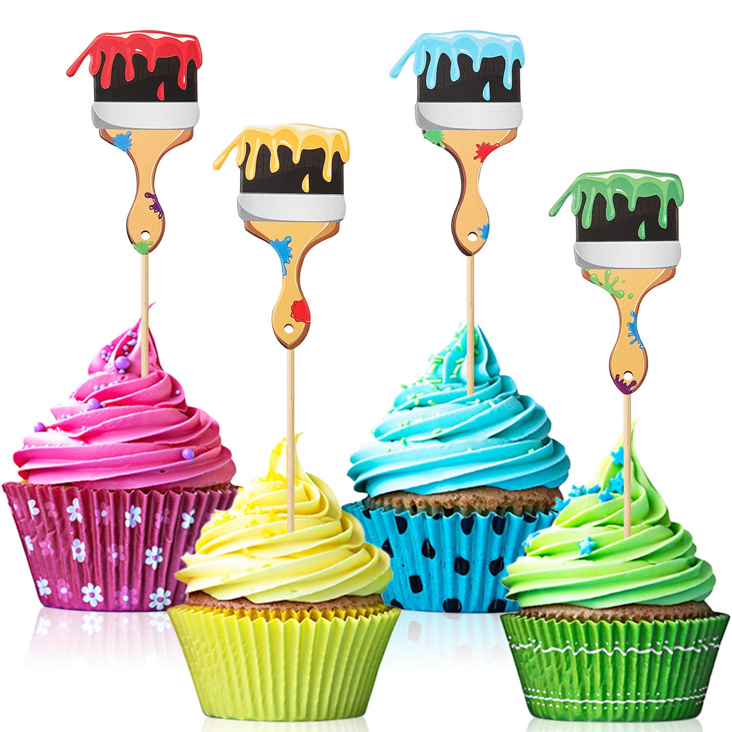 36Pcs Paint Brush Cupcake Toppers Painting Cupcake Picks Toothpicks For Art Theme Cake Decorations Artist Birthday Party Favors