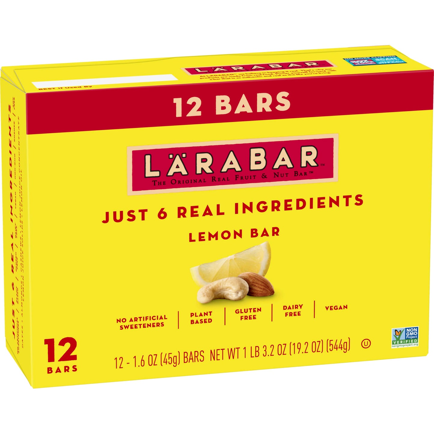 L??Abar Lemon Bar, Gluten Free Vegan Fruit & Nut Bars, 1.6 Oz Bars, 12 Ct