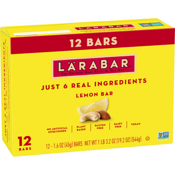 L??Abar Lemon Bar, Gluten Free Vegan Fruit & Nut Bars, 1.6 Oz Bars, 12 Ct