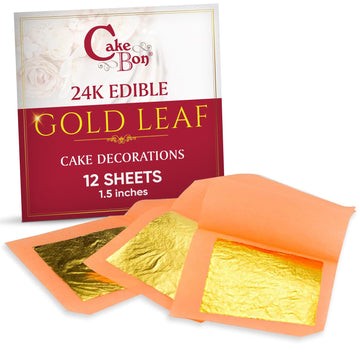 Edible Gold Leaf 24K by Cakebon - Cake Decorations, Loose Gold Leaf Sheets - 1.5 inches, 12 Gold Foil Sheets
