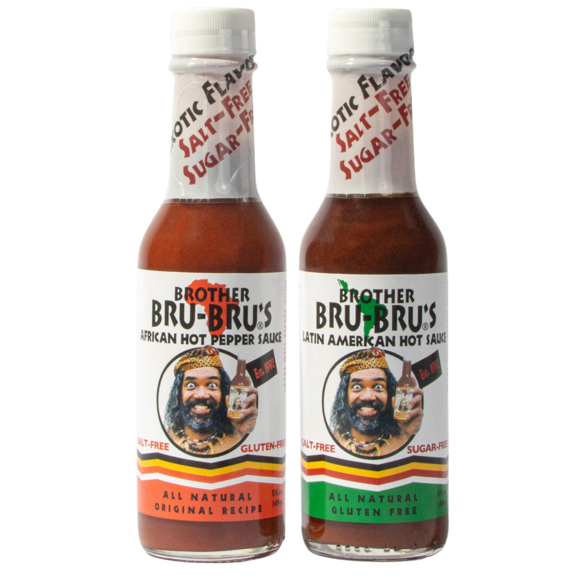 BROTHER BRU-BRUS Hot Sauce Combo – No Sodium, Salt Free, Sugar Free, Vegan – 5 oz (Pack of 2)