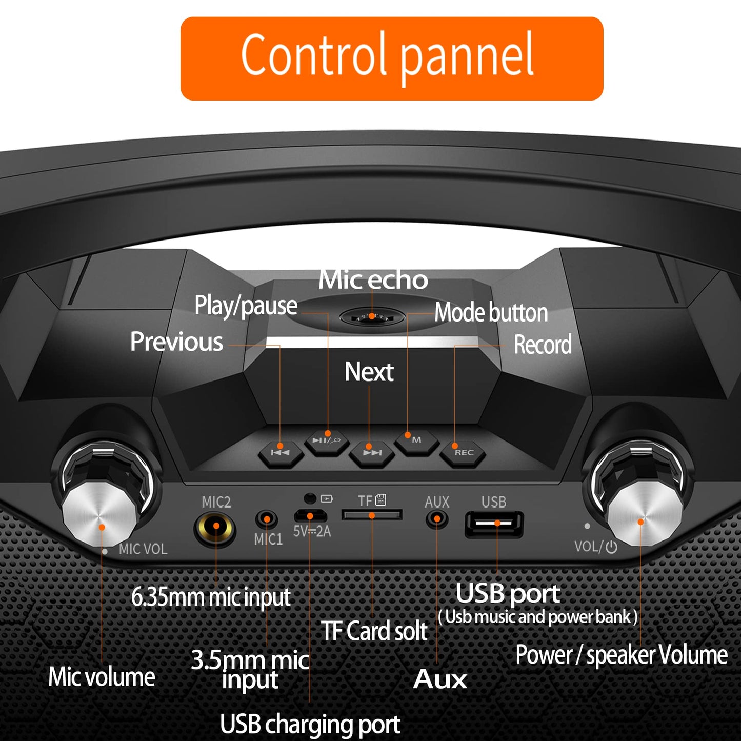 Hotec Wireless Bluetooth Portable Pa Speaker System, Powerful Bluetooth Karaoke Machine With Dual Wireless Microphones For Karao
