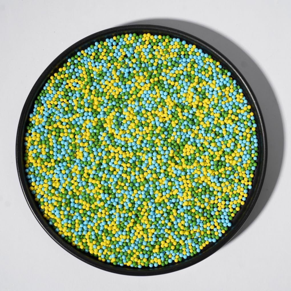NIPEOR Nonpareils Sprinkles Edible Pearl Sprinkles 130g Green Blue Yellow 2mm for Cake Decorating Baking Ice Cream Cookies