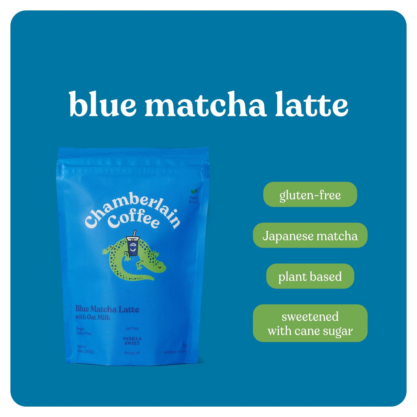Chamberlain Coffee Blue Matcha Latte - Vegan Matcha Latte With Oat Milk - Antioxidant Rich, Blue Butterfly Pea Flower + Japanese