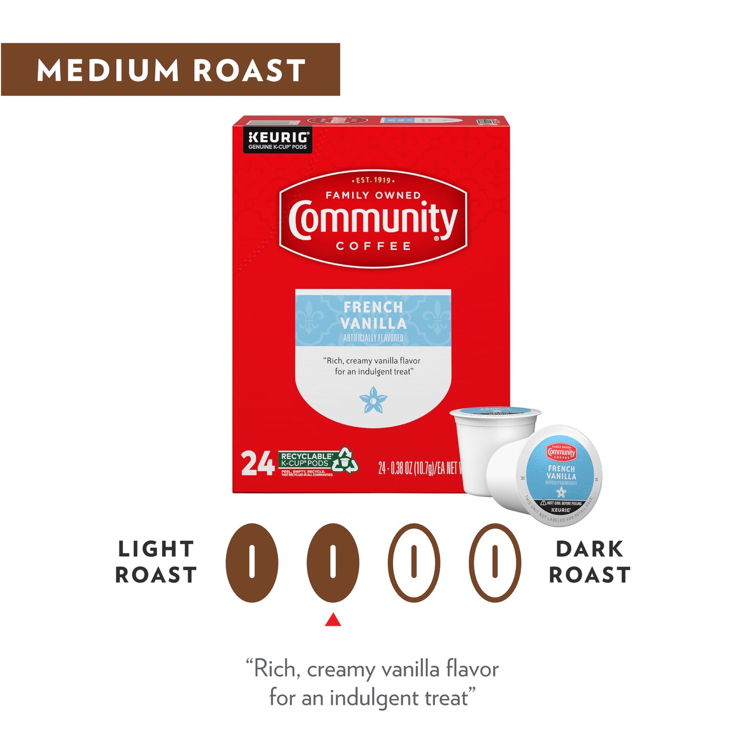 Community Coffee French Vanilla Coffee Pods, Medium Roast, Compatible with Keurig 2.0, 96 Count (24 Count Pack of 4)