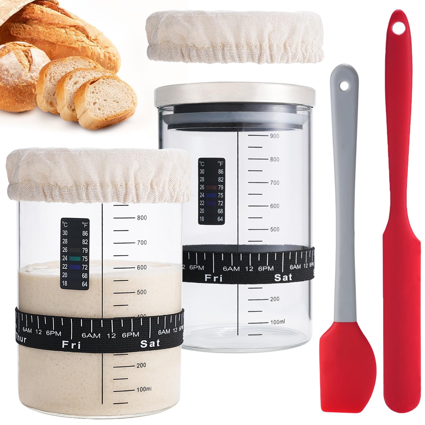 Inobyo Sourdough Starter Glass Jar  34 Oz Large Wide Mouth Jar For Sour Dough Starter  Easy To Use Sourdough Bread Baking Supplies Kit For Beflavor Blendners And Pro  2 Pack