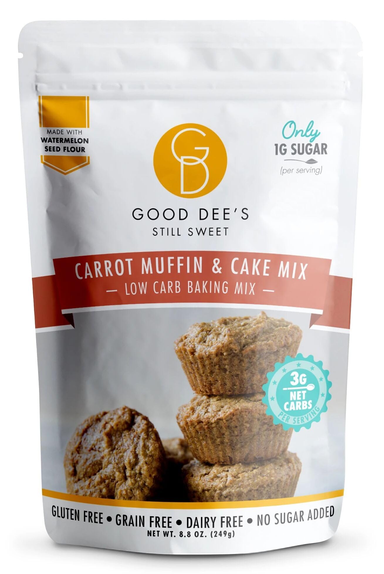 Good Dees Low Carb Baking Mix, Carrot Muffin & Cake Mix, Keto Baking Mix, No Sugar Added, Gluten Free, Dairy-Free, Diabetic (Pac