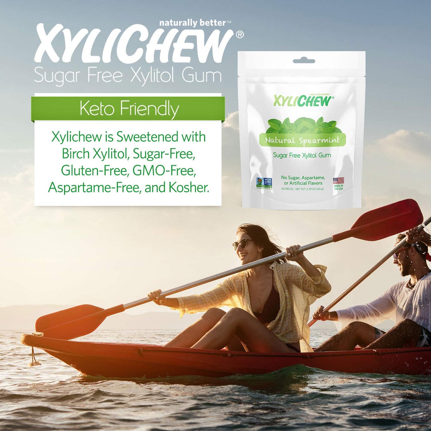 Xylichew Chewing Gum - 100% Xylitol, Non-GMO, Sugar-Free, Spearmint - 288 Count