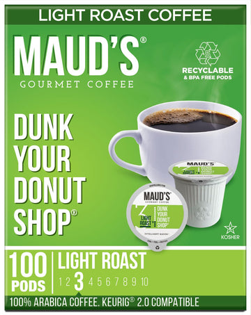 Maud'S Donut Shop Flavored Coffee Pods, 100 Ct | Dunk Your Donut Shop Flavor | 100% Arabica Light Roast Coffee | Solar Energy Pr