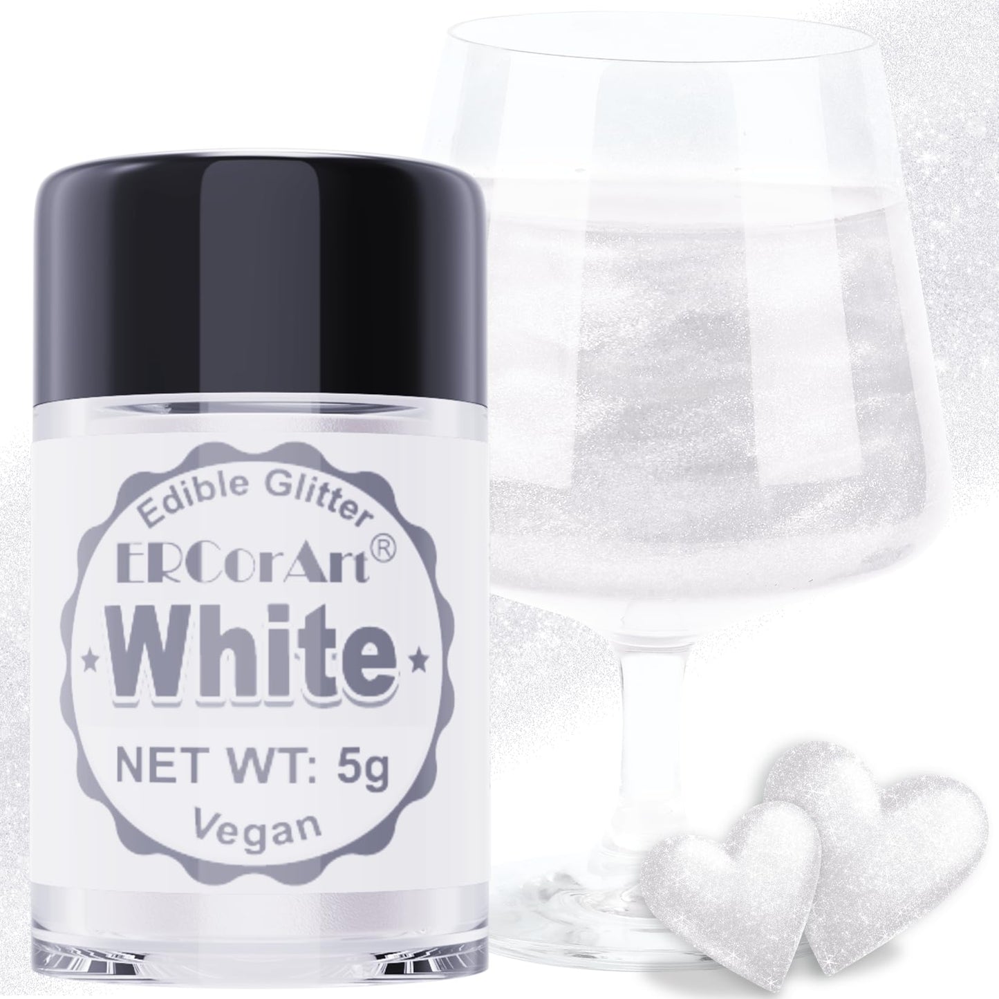 Edible Glitter - White Luster Dust Edible for Drinks Cakes, Food Grade Cake Decorating Shimmering Glitter, Sprinkle Powder Glitt