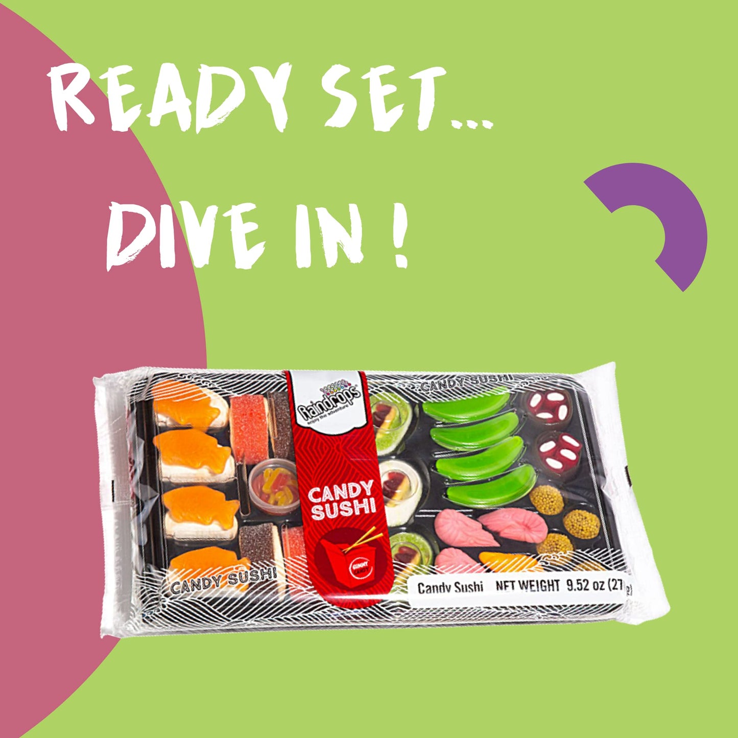 Raindrops - Gummy Candy Large Sushi Bento Box - Yummy Gummy Food Looks Just Like a Sushi - Mens Stocking Stuffer Ideas - (9.5 o