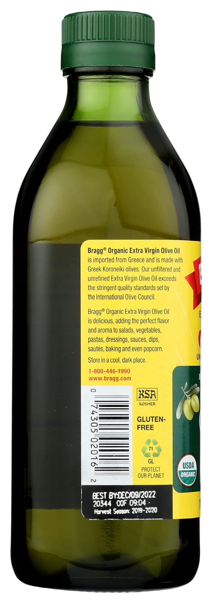 Bragg Organic Extra Virgin Olive Oil, 16 Ounce -- 12 per case.