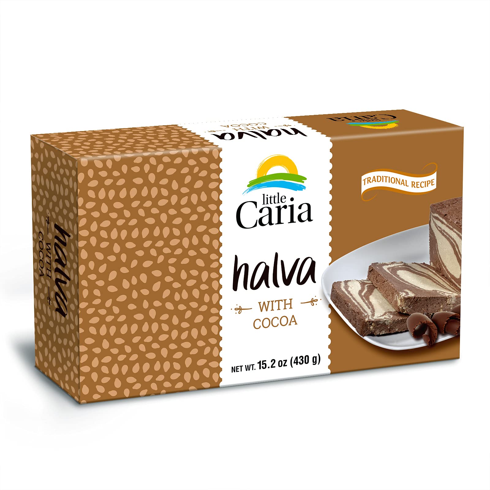 Little Caria Halva with Cocoa - Vegan, Gluten-free Mediterranean Dessert - 15.2 Ounces
