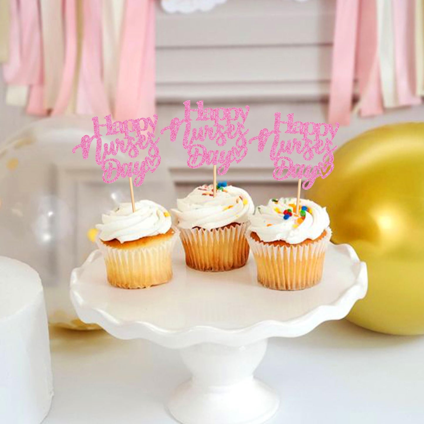 Ercadio 24Pcs Nurse Cupcake Toppers Happy Nurse Day Nursing School Graduation Cupcake Picks Thank You For Medical Nurse Themed B