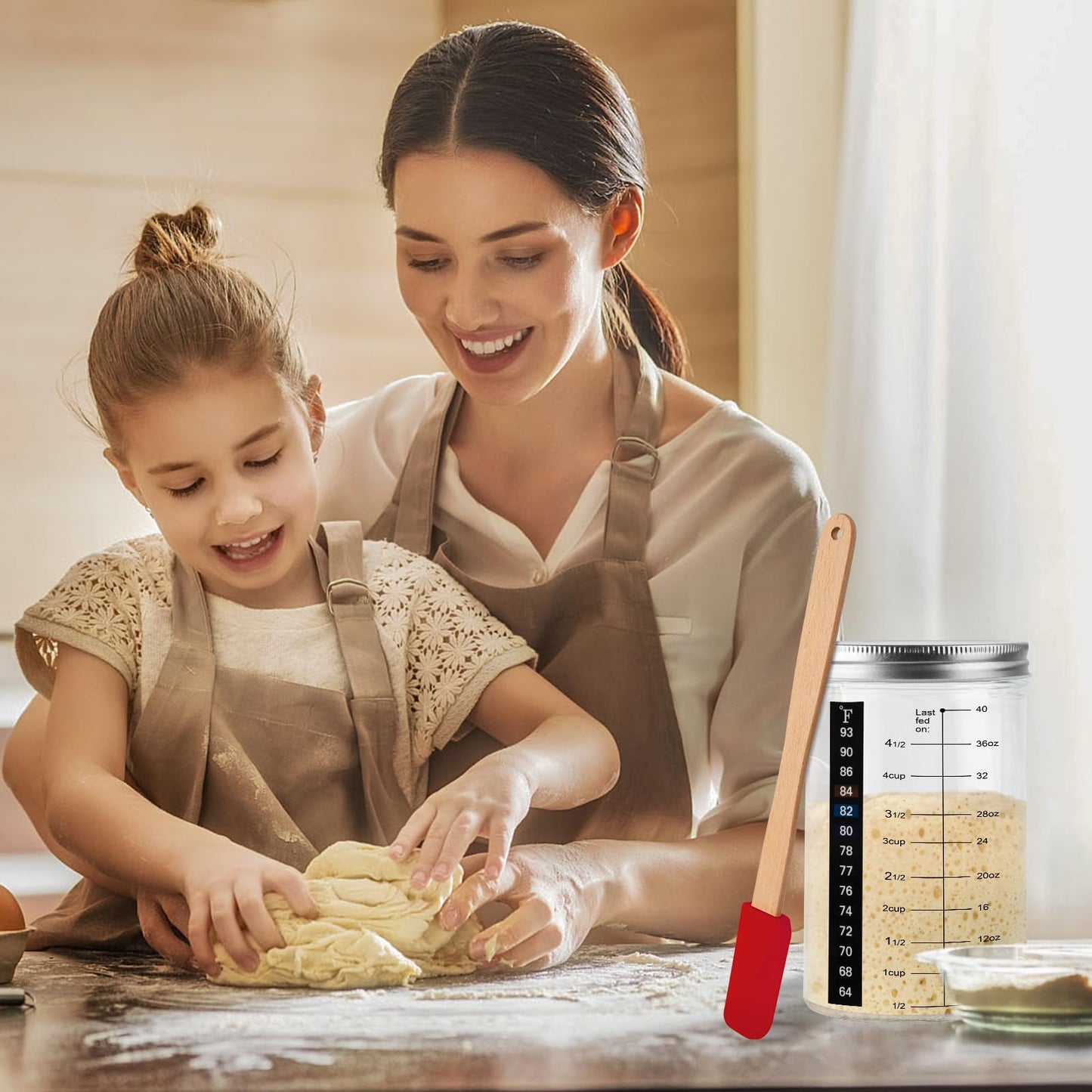 Tyniaide Sourdough Starter Kit with Thermometer Strips & Covers - 40 oz/1200 ml Jar
