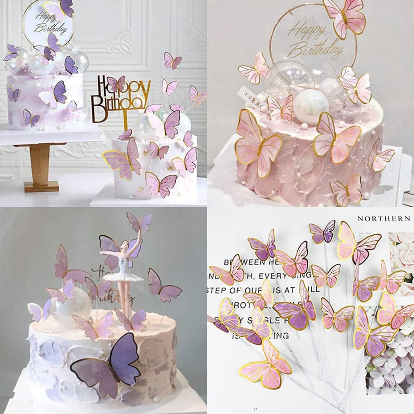 20Pcs Butterfly Cake Toppers 3D Gold Pink Purple Butterfly Cupcake Toppers Handmade Butterfly Cake Decorations For Girls Baby Sh