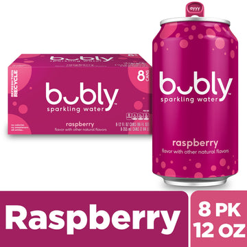 Bubly Sparkling Water, Raspberry, Zero Sugar & Zero Calories, Seltzer Water, 12 Fl Oz Cans (Pack of 8)
