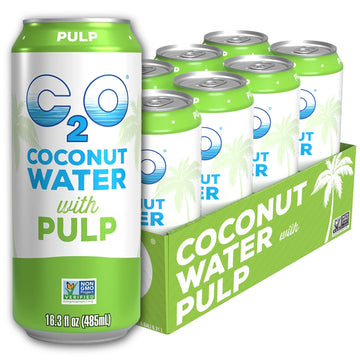 C2O - Coconut Water with Pulp (8 Pack) - Made with Fresh Coconut Water, 100% Fruit Juice - Plant Based, Non GMO, Canned Water - 