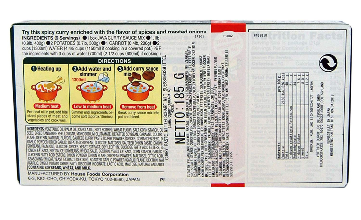 House Foods Java Curry Medium Hot 6.52Oz, 2 Pack