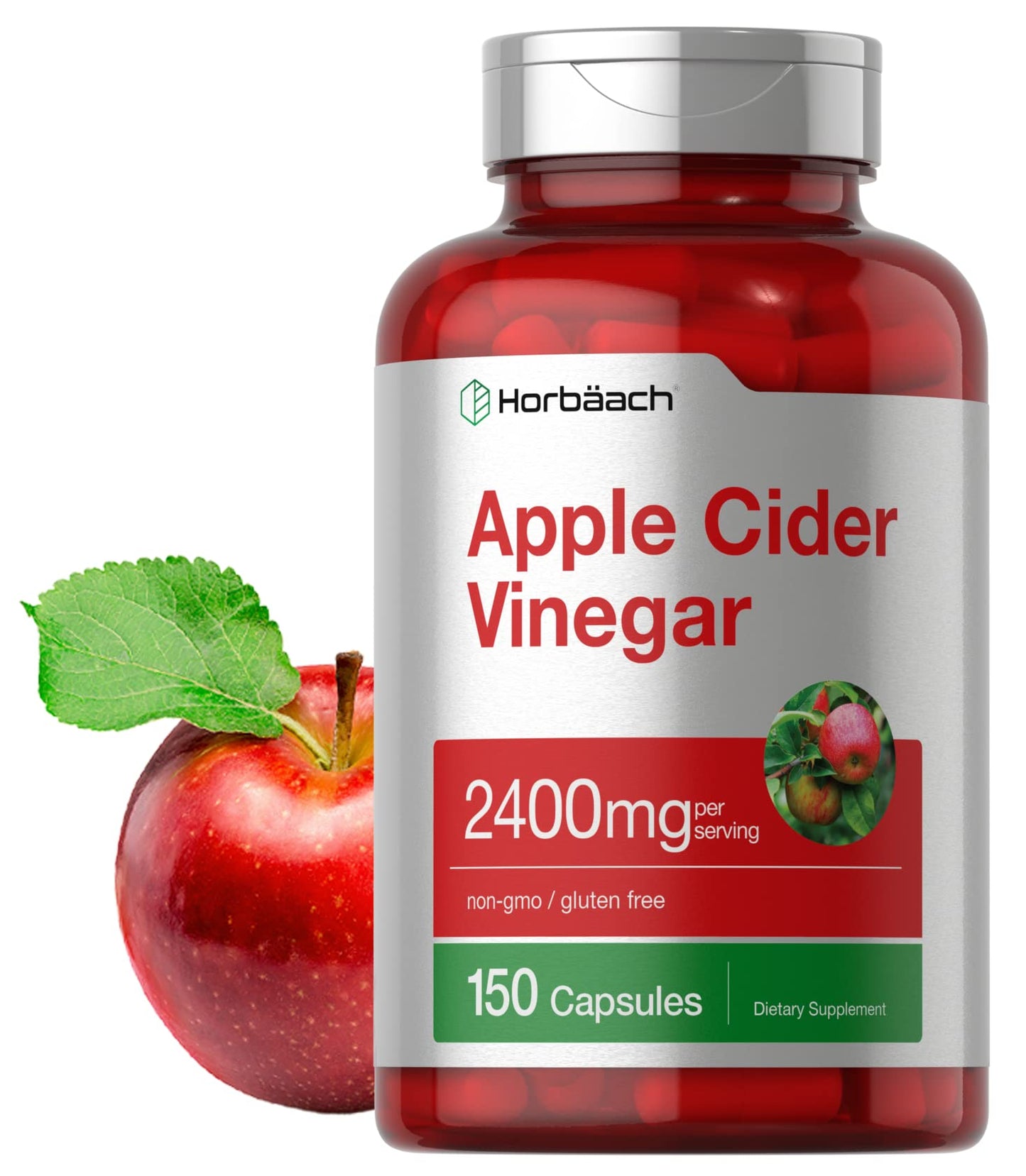 Horbäach Apple Cider Vinegar Capsules - Non-GMO, Gluten Free, 2400mg, 150 Count, Model CL2412