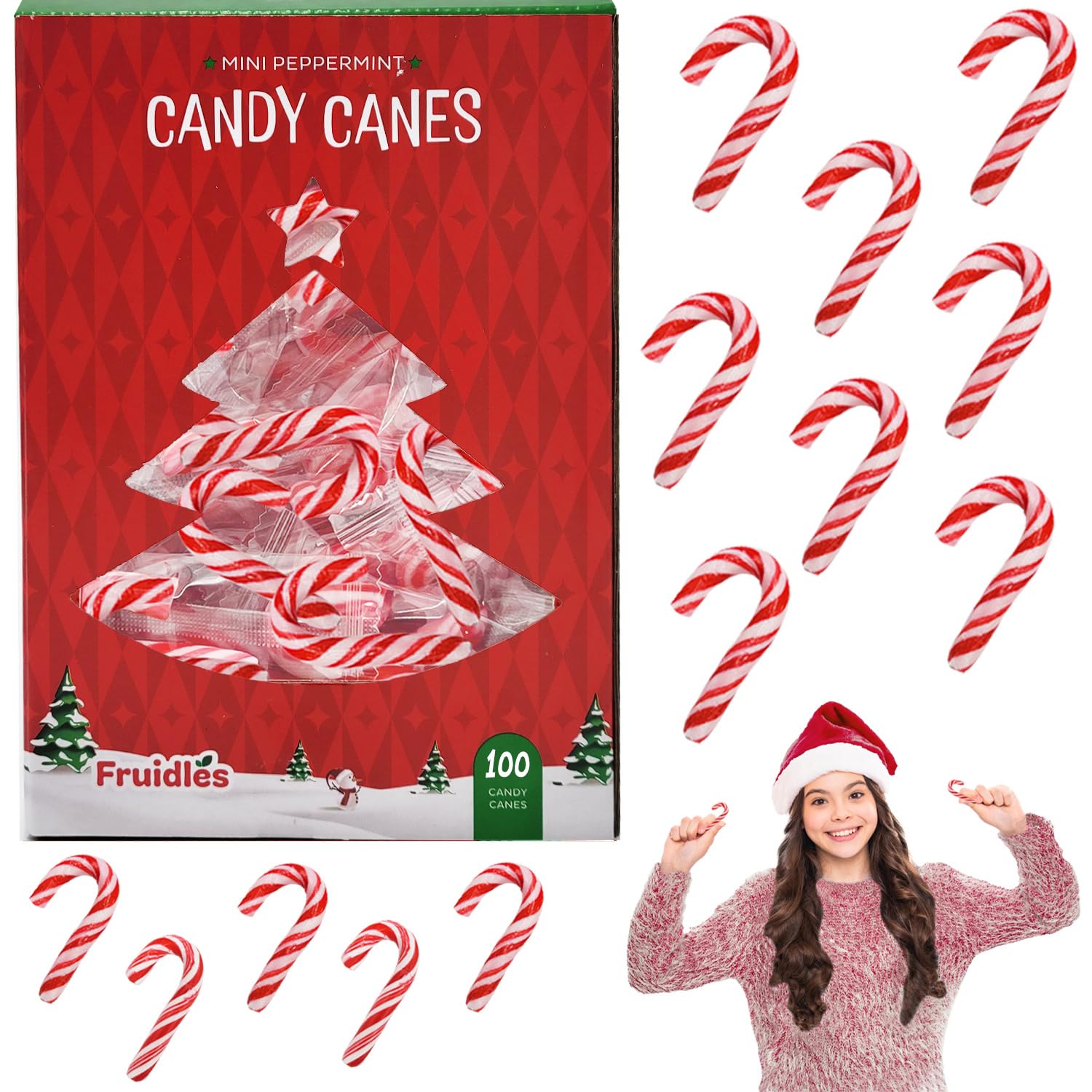 Fruidles Christmas Mini Candy Canes 100 Pack Peppermint Flavor, Individually Wrapped, 2  Inch,