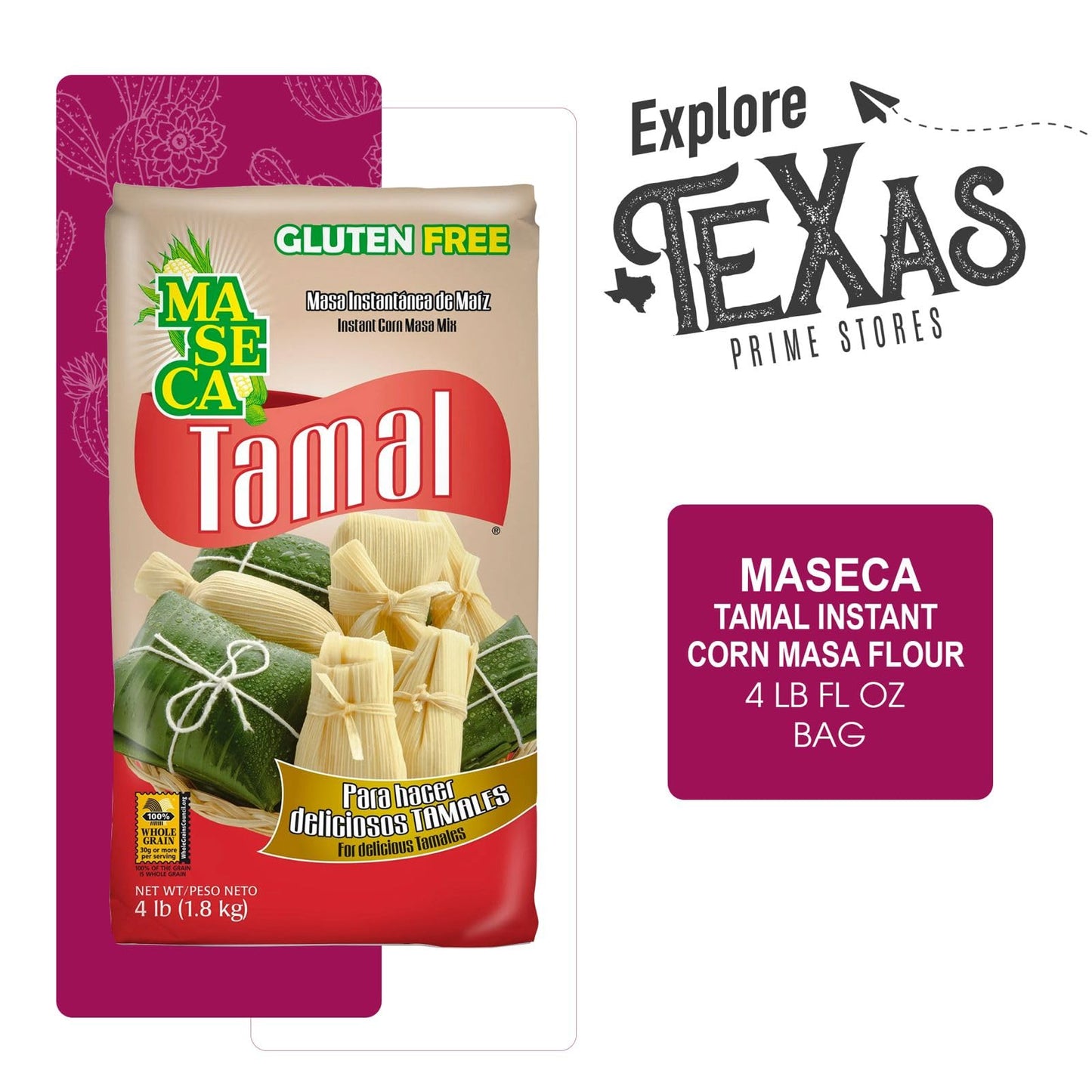 Maseca - Unique Outlet Bundle: 4-Pack of Tamal Instant Corn Masa Flour 4 lb Gluten Free + 1 Utility Prop
