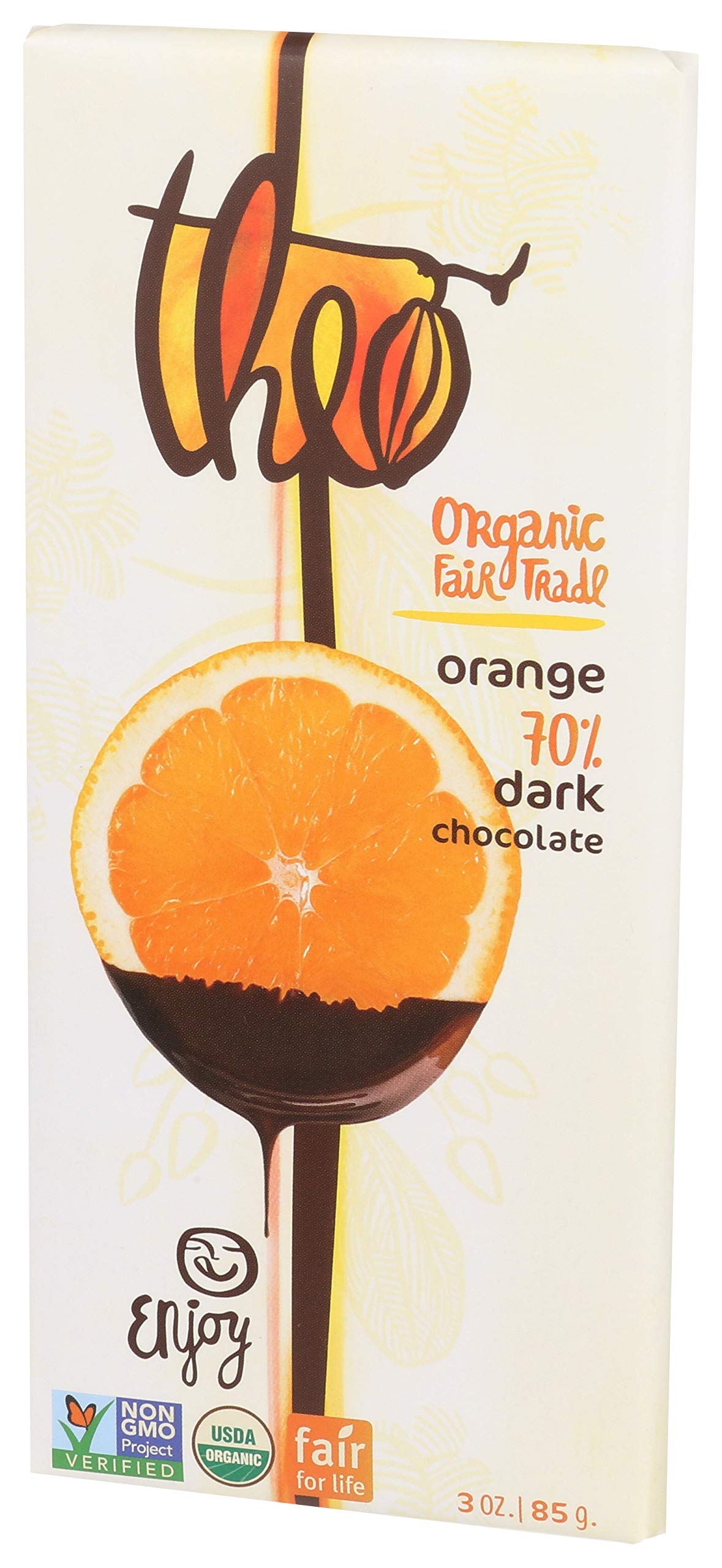 Theo Chocolate Orange Organic Dark Chocolate Bar, 70% Cacao, 1 Bar | Vegan, Fair Trade