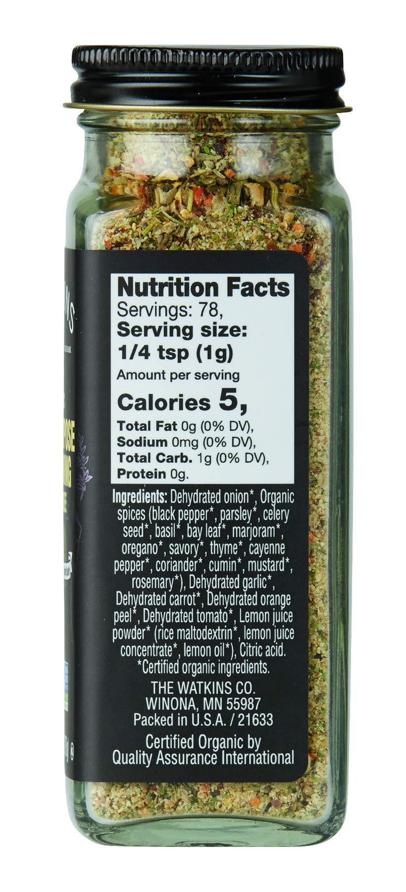 Watkins Gourmet Organic All Purpose Seasoning, Salt Free, 2.7 oz, Model 2406973